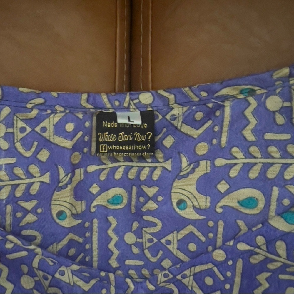 Whose Sari is Now Women’s Sz L Silk Kaftan Dress Artsy Boho Patterned Purple - Picture 4 of 7
